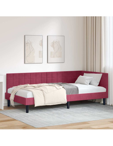 Cornice del letto ad angolo Rosso vino 90 x 190 cm Velluto