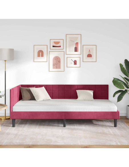 Cornice del letto ad angolo Rosso vino 90 x 190 cm Velluto