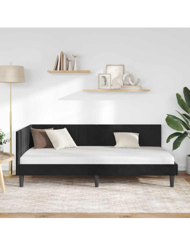 Cornice del letto ad angolo Nero 90 x 190 cm Velluto