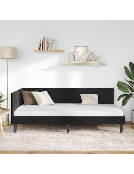 Cornice del letto ad angolo Nero 90 x 190 cm Velluto