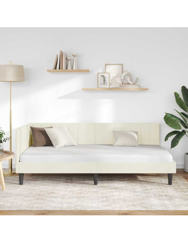 Cornice del letto ad angolo Crema 90 x 190 cm Velluto