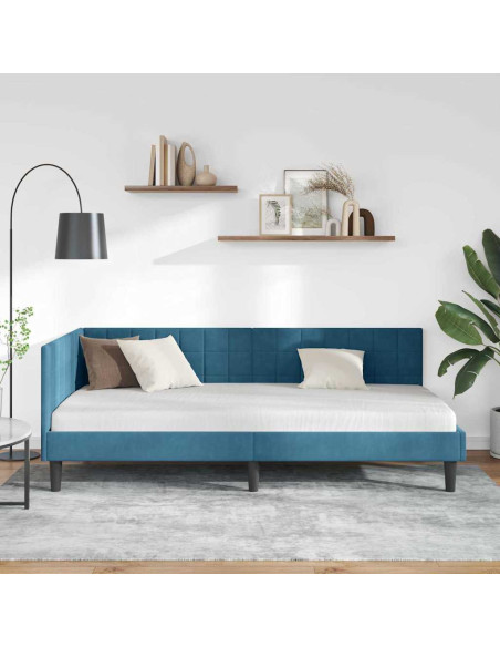 Cornice del letto ad angolo Blu 90 x 200 cm Velluto