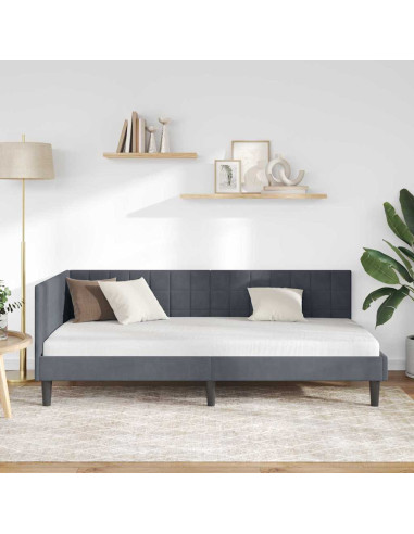 Cornice del letto ad angolo Grigio scuro 90 x 200 cm Velluto