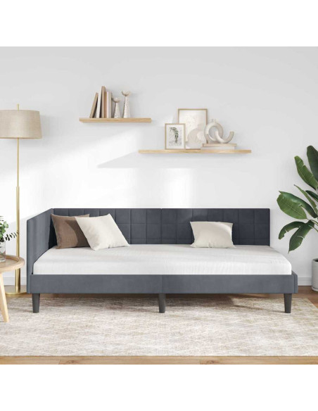 Cornice del letto ad angolo Grigio scuro 90 x 200 cm Velluto