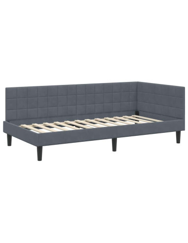 Cornice del letto ad angolo Grigio scuro 90 x 200 cm Velluto