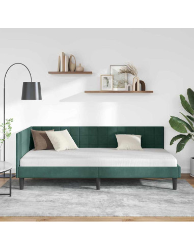 Cornice del letto ad angolo Verde scuro 90 x 200 cm Velluto