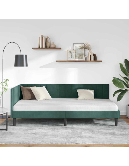 Cornice del letto ad angolo Verde scuro 90 x 200 cm Velluto