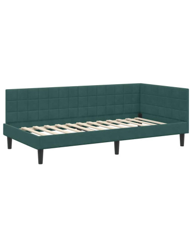 Cornice del letto ad angolo Verde scuro 90 x 200 cm Velluto