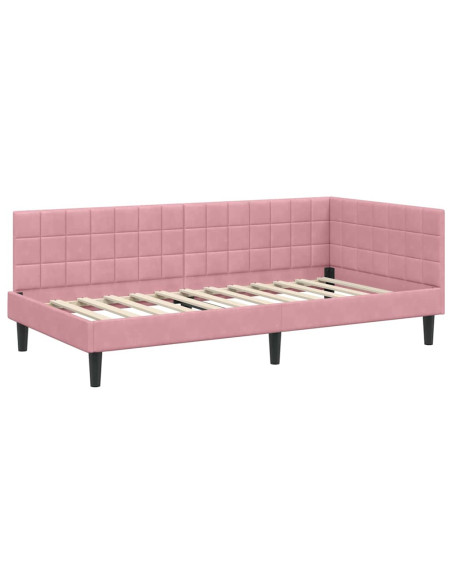 Cornice del letto ad angolo Rosa 90 x 200 cm Velluto