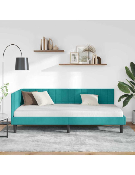 Cornice del letto ad angolo Turchese 90 x 200 cm Velluto