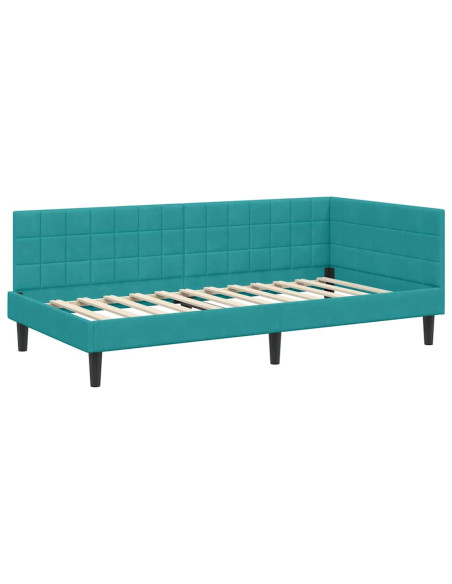 Cornice del letto ad angolo Turchese 90 x 200 cm Velluto