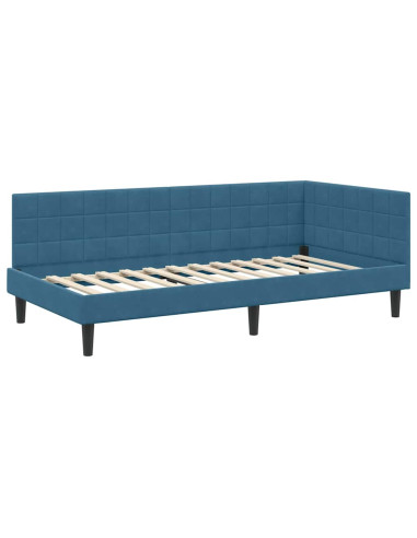 Cornice del letto ad angolo Blu 100 x 200 cm Velluto