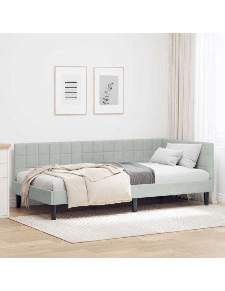 Cornice del letto ad angolo Grigio chiaro 100 x 200 cm Velluto