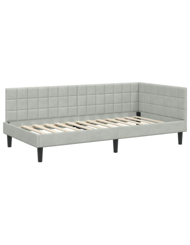 Cornice del letto ad angolo Grigio chiaro 100 x 200 cm Velluto