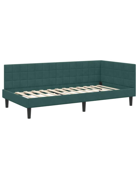 Cornice del letto ad angolo Verde scuro 100 x 200 cm Velluto