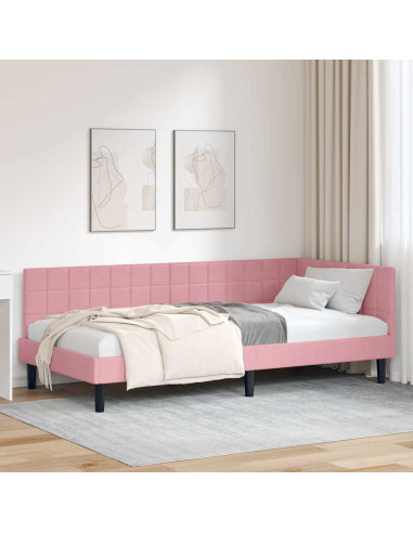 Cornice del letto ad angolo Rosa 100 x 200 cm Velluto