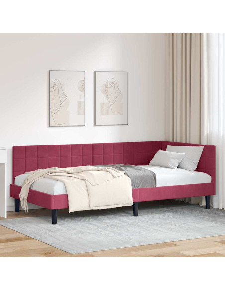 Cornice del letto ad angolo Rosso vino 100 x 200 cm Velluto