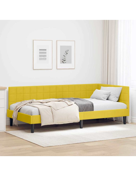 Cornice del letto ad angolo Giallo 100 x 200 cm Velluto