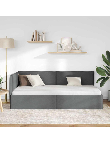 Cornice del letto ad angolo Grigio scuro 80 x 200 cm Tessuto