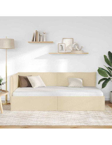 Cornice del letto ad angolo Crema 80 x 200 cm Tessuto