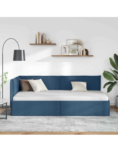 Cornice del letto ad angolo Blu 80 x 200 cm Tessuto