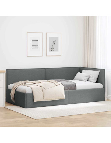 Cornice del letto ad angolo Grigio scuro 90 x 190 cm Tessuto