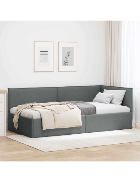 Cornice del letto ad angolo Grigio scuro 90 x 190 cm Tessuto