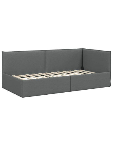 Cornice del letto ad angolo Grigio scuro 90 x 190 cm Tessuto