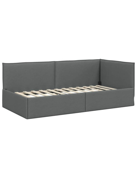 Cornice del letto ad angolo Grigio scuro 90 x 190 cm Tessuto