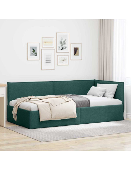 Cornice del letto ad angolo Verde scuro 90 x 190 cm Tessuto
