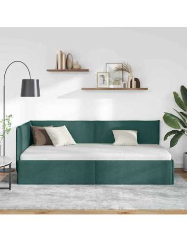 Cornice del letto ad angolo Verde scuro 90 x 190 cm Tessuto