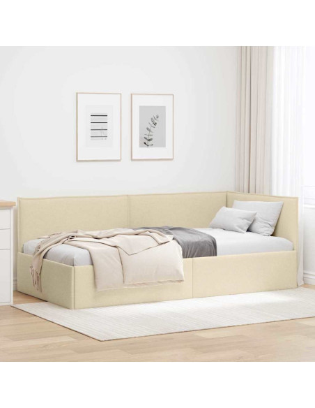 Cornice del letto ad angolo Crema 90 x 190 cm Tessuto
