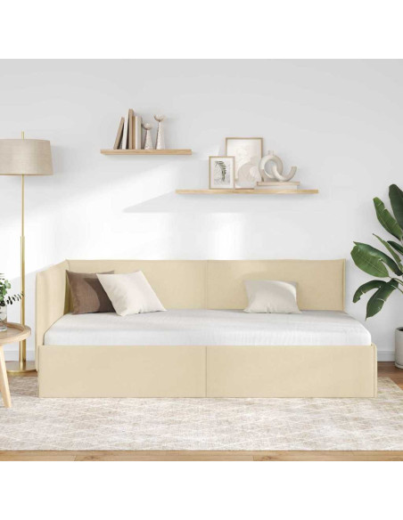 Cornice del letto ad angolo Crema 90 x 190 cm Tessuto