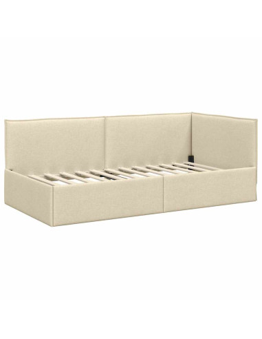 Cornice del letto ad angolo Crema 90 x 190 cm Tessuto