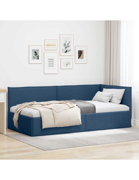 Cornice del letto ad angolo Blu 90 x 200 cm Tessuto