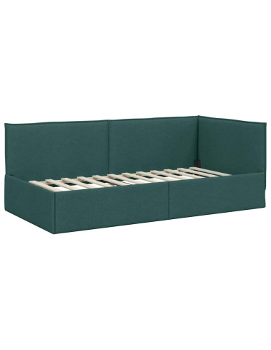 Cornice del letto ad angolo Verde scuro 100 x 200 cm Tessuto