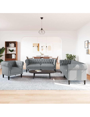 Set di divani 3 pcs Grigio chiaro Tessuto
