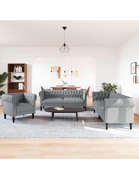 Set di divani 3 pcs Grigio chiaro Tessuto