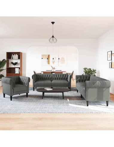 Set di divani 3 pcs Grigio scuro Tessuto