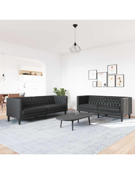 Set di divani 2 pcs Nero 194 x 74.5 x 70.5 cm Pelle sintetica