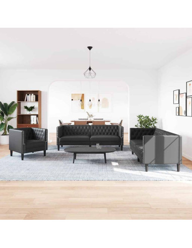 Set di divani 3 pcs Nero 194 x 74.5 x 70.5 cm Pelle sintetica