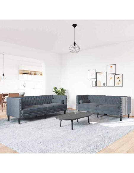 Set di divani 2 pcs Grigio scuro Velluto
