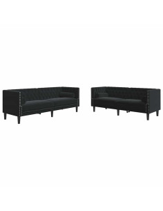 Divano per Soggiorno 2 pcs Nero 194 x 74,5 x 70,5 cm Velluto 2