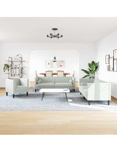 Set di divani 3 pcs Grigio chiaro Velluto