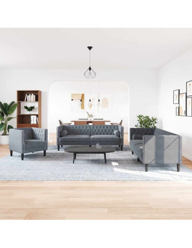 Set di divani 3 pcs Grigio scuro Velluto