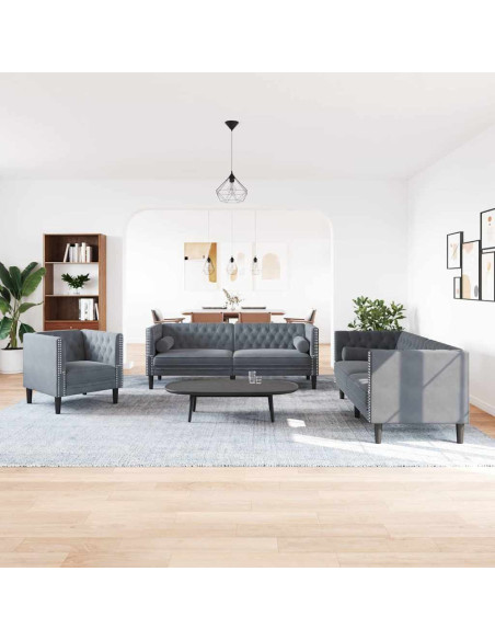 Set di divani 3 pcs Grigio scuro Velluto