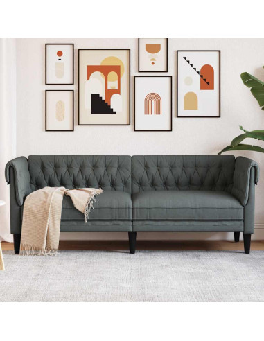Divano Chesterfield Grigio scuro 201.5 x 74.5 x 74.5 cm Tessuto