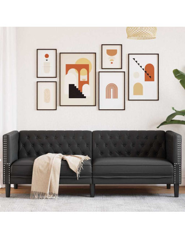 Divano Chesterfield Nero 194 x 74.5 x 70.5 cm Pelle sintetica