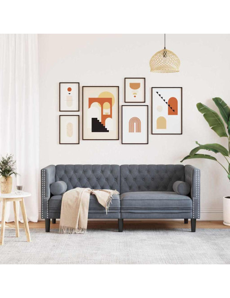 Divano Chesterfield Grigio scuro 174 x 74.5 x 70.5 cm Velluto