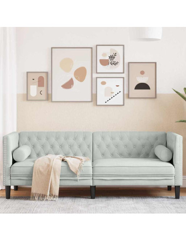 Divano Chesterfield Grigio chiaro 194 x 74.5 x 70.5 cm Velluto